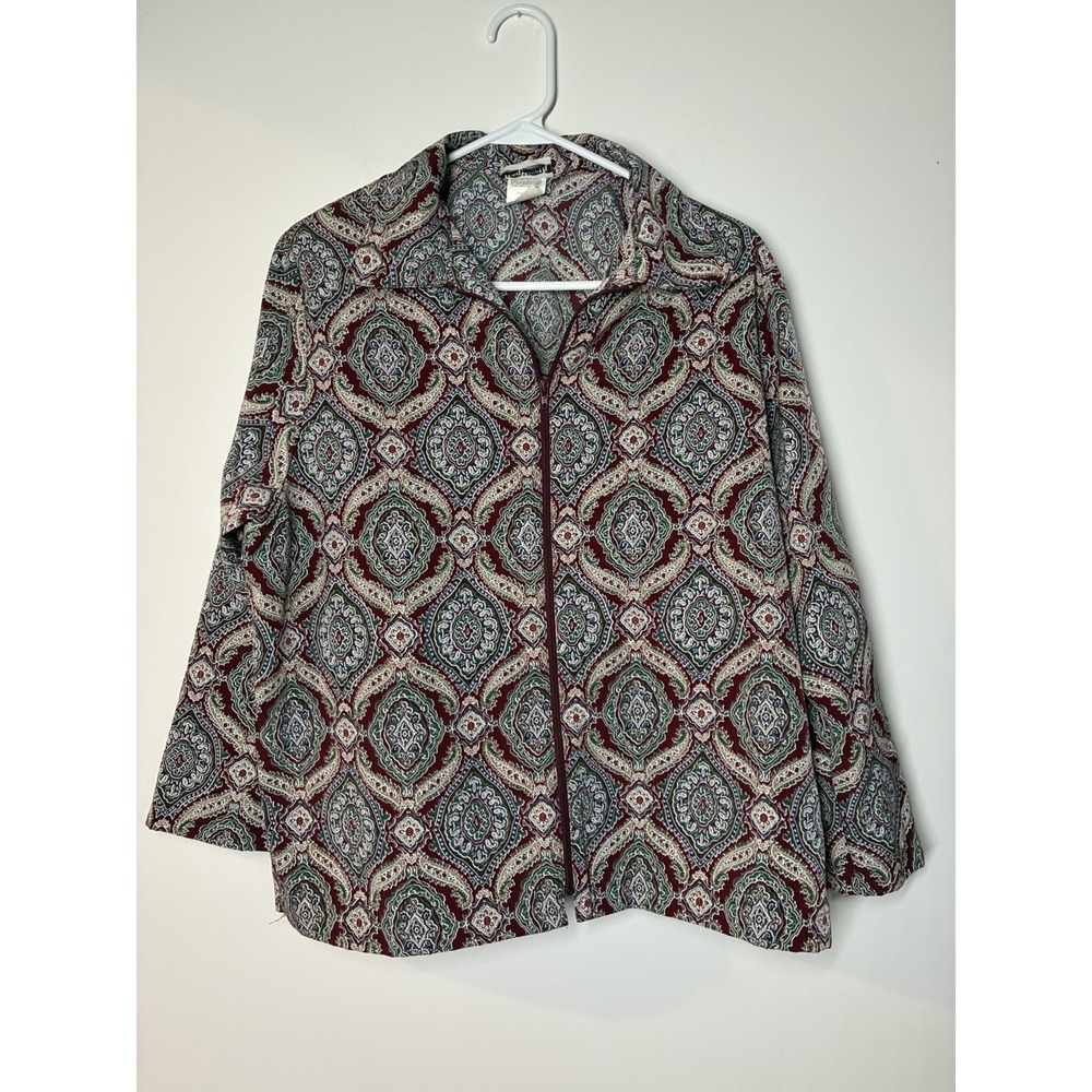BonWorth vintage long-sleeve zip-up Earthy tones geometric medallion paisley Mp